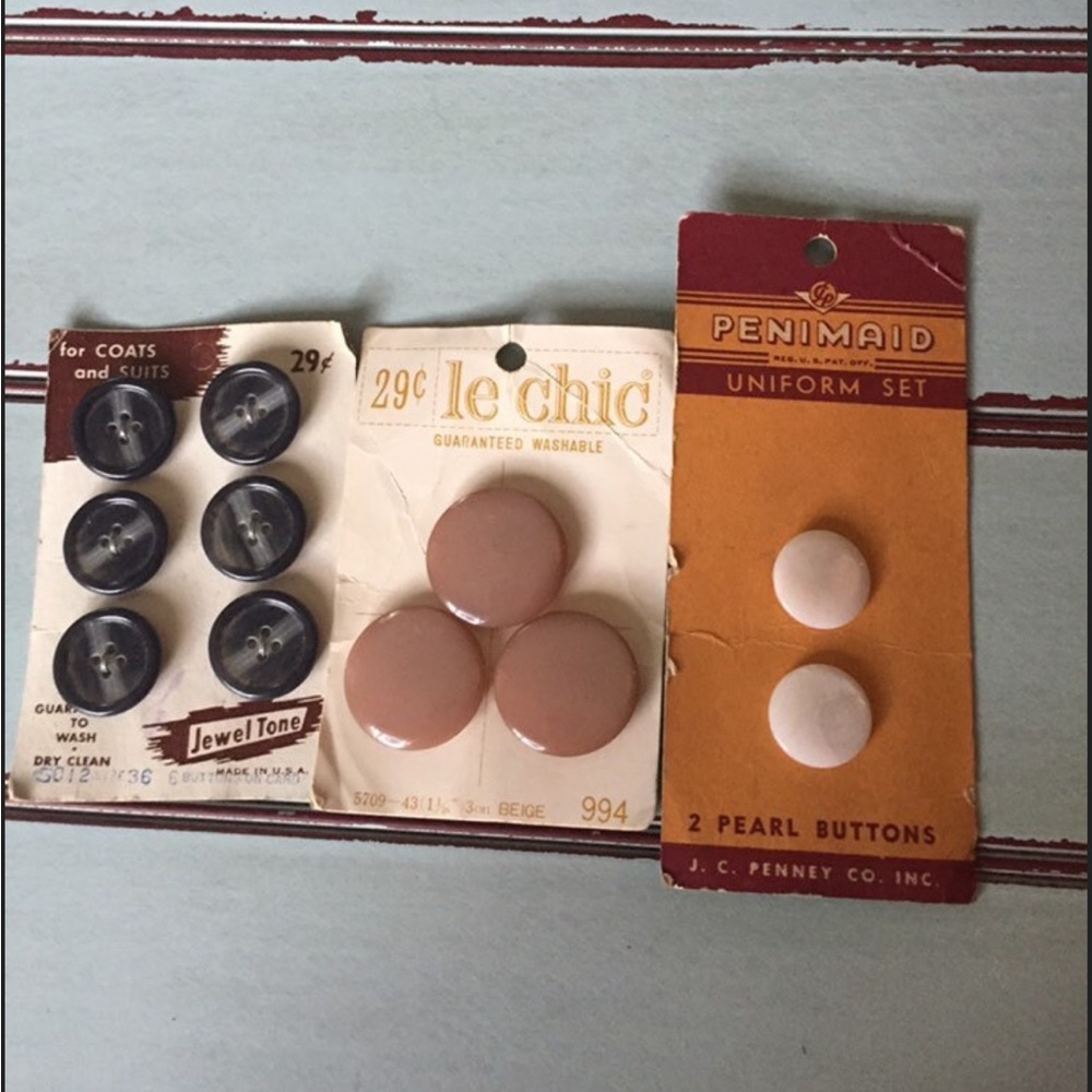 Trio of Vintage Buttons On Cards
